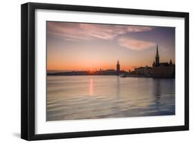 Sweden, Stockholm, Stockholm City Hall and Riddarholmen church, sunset-Walter Bibikow-Framed Photographic Print