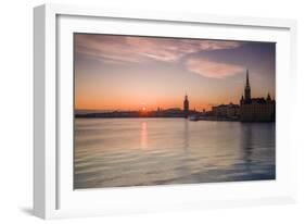 Sweden, Stockholm, Stockholm City Hall and Riddarholmen church, sunset-Walter Bibikow-Framed Photographic Print