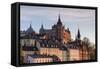 Sweden, Stockholm, view towards Sodermalm neighborhood, sunset-Walter Bibikow-Framed Stretched Canvas