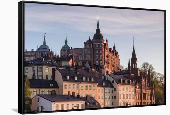 Sweden, Stockholm, view towards Sodermalm neighborhood, sunset-Walter Bibikow-Framed Stretched Canvas