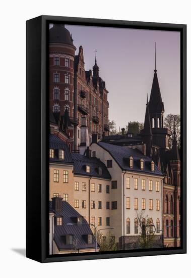 Sweden, Stockholm, view towards Sodermalm neighborhood, sunset-Walter Bibikow-Framed Stretched Canvas