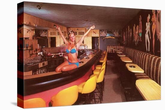 Swedish Girl in Bathing Suit on Bar, Retro-null-Stretched Canvas