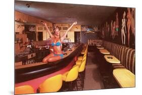 Swedish Girl in Bathing Suit on Bar, Retro-null-Mounted Art Print