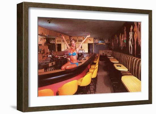 Swedish Girl in Bathing Suit on Bar, Retro-null-Framed Art Print