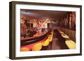 Swedish Girl in Bathing Suit on Bar, Retro-null-Framed Art Print