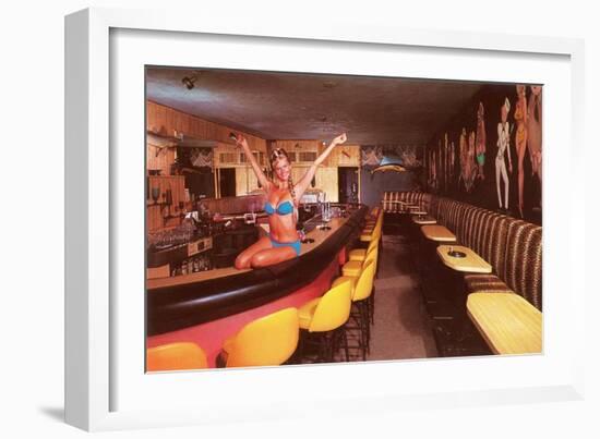 Swedish Girl in Bathing Suit on Bar, Retro-null-Framed Art Print