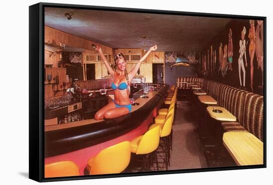 Swedish Girl in Bathing Suit on Bar, Retro-null-Framed Stretched Canvas