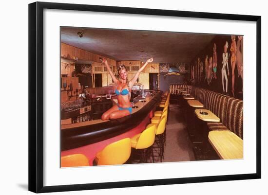 Swedish Girl in Bathing Suit on Bar, Retro-null-Framed Art Print