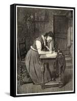 Swedish Peasant Woman Writing with a Quill-A. Jernberg-Framed Stretched Canvas