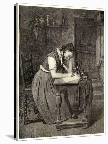 Swedish Peasant Woman Writing with a Quill-A. Jernberg-Stretched Canvas