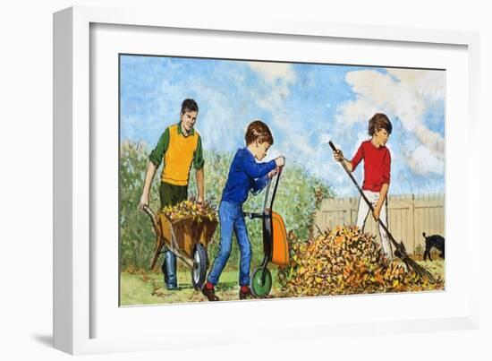 Sweeping Up Autumn Leaves-Clive Uptton-Framed Giclee Print