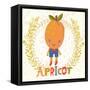 Sweet Apricot in Funny Cartoon Style. Healthy Concept Card in Vector. Stunning Tasty Background in-smilewithjul-Framed Stretched Canvas