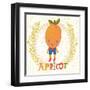 Sweet Apricot in Funny Cartoon Style. Healthy Concept Card in Vector. Stunning Tasty Background in-smilewithjul-Framed Art Print