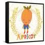 Sweet Apricot in Funny Cartoon Style. Healthy Concept Card in Vector. Stunning Tasty Background in-smilewithjul-Framed Stretched Canvas