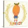 Sweet Apricot in Funny Cartoon Style. Healthy Concept Card in Vector. Stunning Tasty Background in-smilewithjul-Stretched Canvas