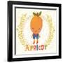 Sweet Apricot in Funny Cartoon Style. Healthy Concept Card in Vector. Stunning Tasty Background in-smilewithjul-Framed Art Print