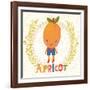 Sweet Apricot in Funny Cartoon Style. Healthy Concept Card in Vector. Stunning Tasty Background in-smilewithjul-Framed Art Print