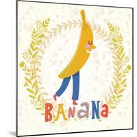 Sweet Banana in Funny Cartoon Style. Healthy Concept Card in Vector. Stunning Tasty Background in B-smilewithjul-Mounted Art Print