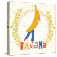 Sweet Banana in Funny Cartoon Style. Healthy Concept Card in Vector. Stunning Tasty Background in B-smilewithjul-Stretched Canvas