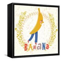 Sweet Banana in Funny Cartoon Style. Healthy Concept Card in Vector. Stunning Tasty Background in B-smilewithjul-Framed Stretched Canvas