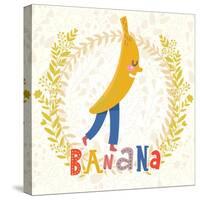 Sweet Banana in Funny Cartoon Style. Healthy Concept Card in Vector. Stunning Tasty Background in B-smilewithjul-Stretched Canvas