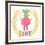 Sweet Beet in Funny Cartoon Style. Healthy Concept Card in Vector. Stunning Tasty Background in Bri-smilewithjul-Framed Art Print