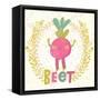 Sweet Beet in Funny Cartoon Style. Healthy Concept Card in Vector. Stunning Tasty Background in Bri-smilewithjul-Framed Stretched Canvas