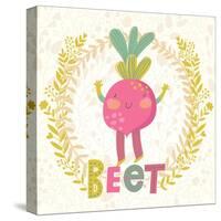 Sweet Beet in Funny Cartoon Style. Healthy Concept Card in Vector. Stunning Tasty Background in Bri-smilewithjul-Stretched Canvas