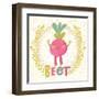 Sweet Beet in Funny Cartoon Style. Healthy Concept Card in Vector. Stunning Tasty Background in Bri-smilewithjul-Framed Art Print