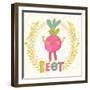 Sweet Beet in Funny Cartoon Style. Healthy Concept Card in Vector. Stunning Tasty Background in Bri-smilewithjul-Framed Art Print