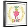Sweet Beet in Funny Cartoon Style. Healthy Concept Card in Vector. Stunning Tasty Background in Bri-smilewithjul-Framed Art Print