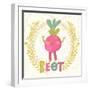 Sweet Beet in Funny Cartoon Style. Healthy Concept Card in Vector. Stunning Tasty Background in Bri-smilewithjul-Framed Art Print
