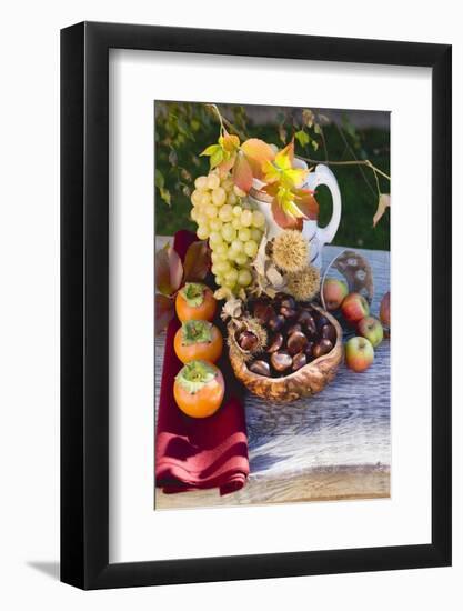 Sweet Chestnuts, Grapes, Persimmons, Apples and Autumn Leaves-Eising Studio - Food Photo and Video-Framed Photographic Print