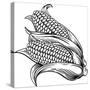 Sweet Corn Ear Maize Woodcut Etching Illustration-ChrisGorgio-Stretched Canvas