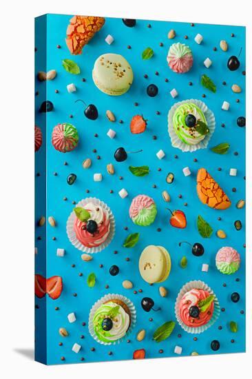 Sweet Patterns: Cupcakes and Macaroons-Dina Belenko-Stretched Canvas