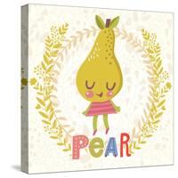 Sweet Pear in Funny Cartoon Style. Healthy Concept Card in Vector. Stunning Tasty Background in Bri-smilewithjul-Stretched Canvas