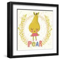 Sweet Pear in Funny Cartoon Style. Healthy Concept Card in Vector. Stunning Tasty Background in Bri-smilewithjul-Framed Art Print