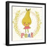 Sweet Pear in Funny Cartoon Style. Healthy Concept Card in Vector. Stunning Tasty Background in Bri-smilewithjul-Framed Art Print