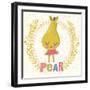 Sweet Pear in Funny Cartoon Style. Healthy Concept Card in Vector. Stunning Tasty Background in Bri-smilewithjul-Framed Art Print