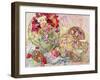 Sweet Peas with Flowered Antique China and Cherries-Joan Thewsey-Framed Giclee Print