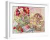 Sweet Peas with Flowered Antique China and Cherries-Joan Thewsey-Framed Giclee Print