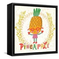 Sweet Pineapple in Funny Cartoon Style. Healthy Concept Card in Vector. Stunning Tasty Background I-smilewithjul-Framed Stretched Canvas