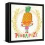 Sweet Pineapple in Funny Cartoon Style. Healthy Concept Card in Vector. Stunning Tasty Background I-smilewithjul-Framed Stretched Canvas