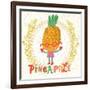 Sweet Pineapple in Funny Cartoon Style. Healthy Concept Card in Vector. Stunning Tasty Background I-smilewithjul-Framed Premium Giclee Print