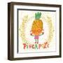 Sweet Pineapple in Funny Cartoon Style. Healthy Concept Card in Vector. Stunning Tasty Background I-smilewithjul-Framed Art Print