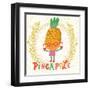 Sweet Pineapple in Funny Cartoon Style. Healthy Concept Card in Vector. Stunning Tasty Background I-smilewithjul-Framed Art Print