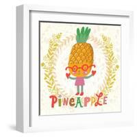 Sweet Pineapple in Funny Cartoon Style. Healthy Concept Card in Vector. Stunning Tasty Background I-smilewithjul-Framed Art Print