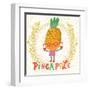 Sweet Pineapple in Funny Cartoon Style. Healthy Concept Card in Vector. Stunning Tasty Background I-smilewithjul-Framed Art Print