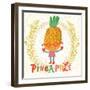 Sweet Pineapple in Funny Cartoon Style. Healthy Concept Card in Vector. Stunning Tasty Background I-smilewithjul-Framed Art Print