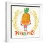 Sweet Pineapple in Funny Cartoon Style. Healthy Concept Card in Vector. Stunning Tasty Background I-smilewithjul-Framed Art Print